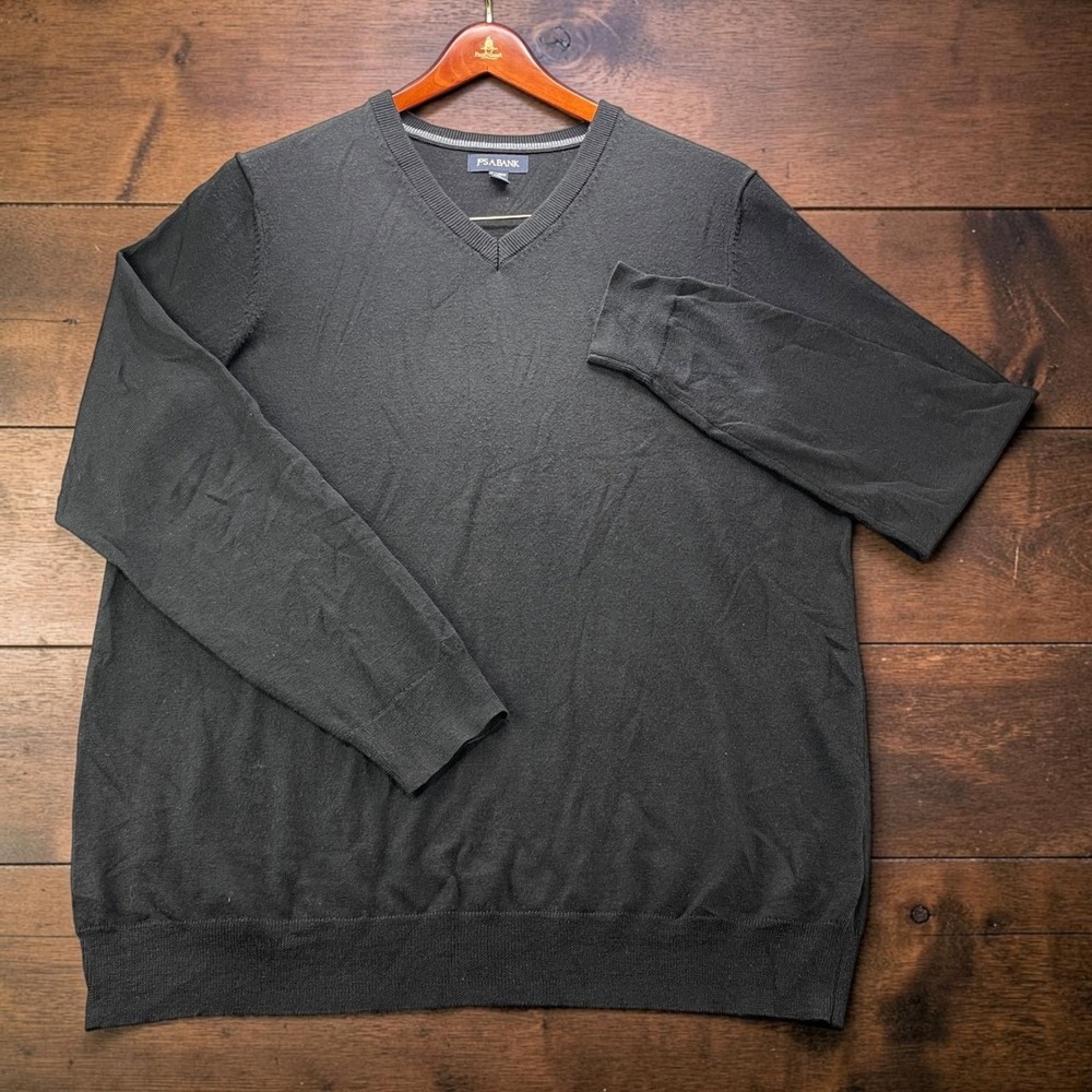 Jos A Bank Mens 2XLT Tall Tailored Fit Black 100% Merino Wool V-Neck Sweater